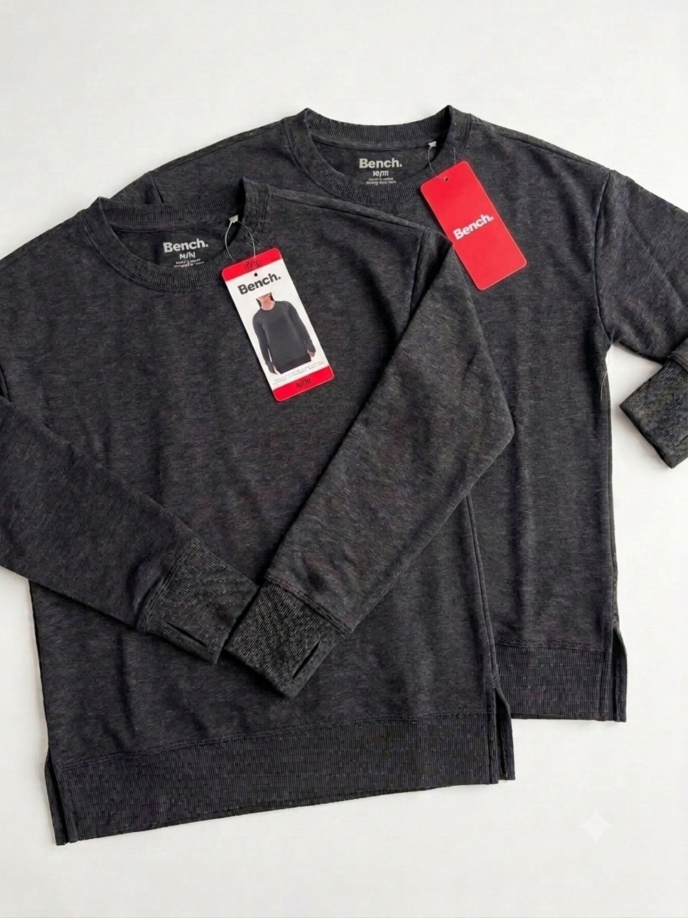 NWT Bench Set of 2 Dark Charcoal Long Sleeve Tops with Thumbholes Size Medium